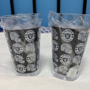 Las Vegas Raiders Black Plastic Drinking Tumblers (Set of 2) Brand New